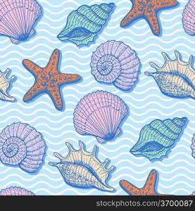 Sea hand drawn seamless pattern