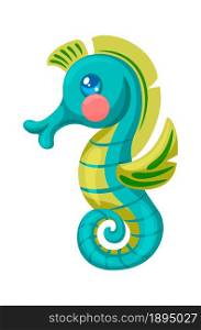Sea horse colored isolated on white background. Seahorse animal, marine and underwater exotic mascot, undersea creature vector illustration. Sea horse colored isolated on white background