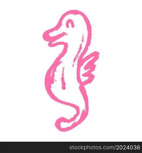 Sea Horse. Icon in hand draw style. Drawing with wax crayons, colored chalk, children&rsquo;s creativity. Vector illustration. Sign, symbol, pin, sticker. Icon in hand draw style. Drawing with wax crayons, children&rsquo;s creativity
