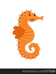 Sea horse marine animal cartoon icon isolated on white background, vector illustration. Sea horse marine animal
