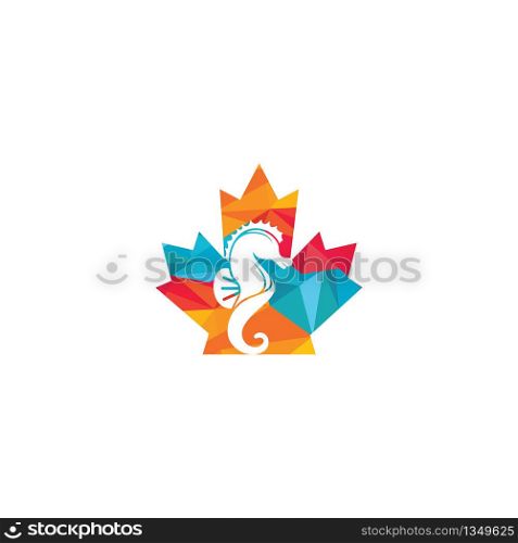 Sea Horse with maple leaf vector logo design.