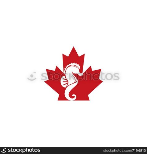 Sea Horse with maple leaf vector logo design.