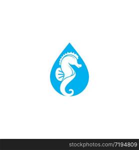 Sea horse with water drop vector logo design.