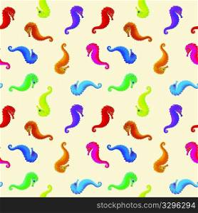 sea horses seamless pattern, abstract texture; vector art illustration