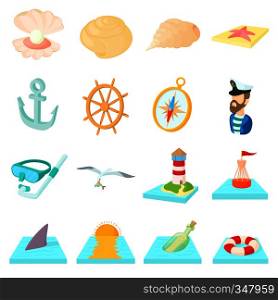 Sea Icons set in cartoon style isolated on white background. Sea Icons set, cartoon style