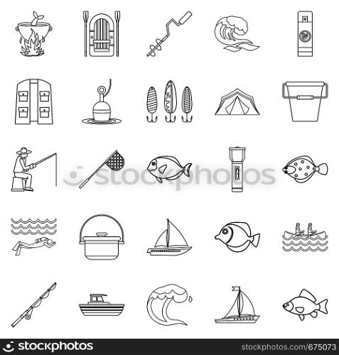 Sea inhabitant icons set. Outline set of 25 sea inhabitant vector icons for web isolated on white background. Sea inhabitant icons set, outline style