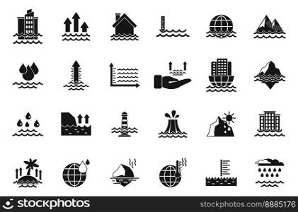 Sea level rise icons set simple vector. Water level. Nature disaster. Sea level rise icons set simple vector. Water level