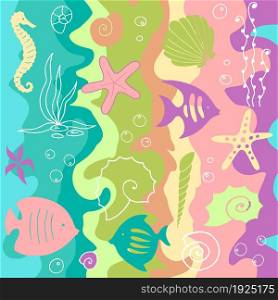 Sea life marine creatures colorful pattern. Vector illustration. Vector graphic illustration.