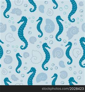 Sea life seahorse seamless pattern. Vector illustration.