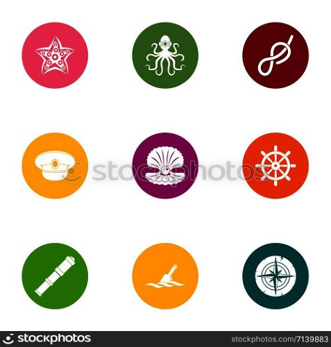 Sea occupant icons set. Flat set of 9 sea occupant vector icons for web isolated on white background. Sea occupant icons set, flat style