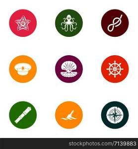 Sea occupant icons set. Flat set of 9 sea occupant vector icons for web isolated on white background. Sea occupant icons set, flat style