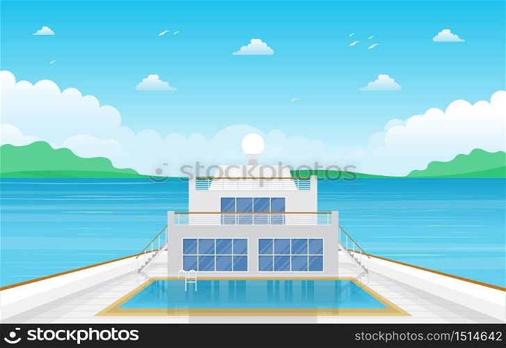 Sea Ocean Landscape Swimming Pool on Cruise Ship Deck Illustration