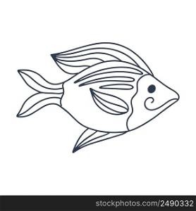 Sea or river fish doodle illustration. Outline underwater inhabitant kid drawing. Coloring book character fish isolated vector. Sea or river fish doodle illustration. Outline underwater inhabitant kid drawing
