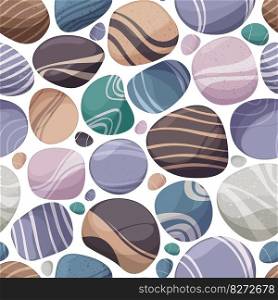 Sea pebble pattern. Flat and smooth rounded stones repeating background, ocean and beach themed design element, under the sea decoration element. Vector texture. Beach with different cobblestones. Sea pebble pattern. Flat and smooth rounded stones repeating background, ocean and beach themed design element, under the sea decoration element. Vector texture