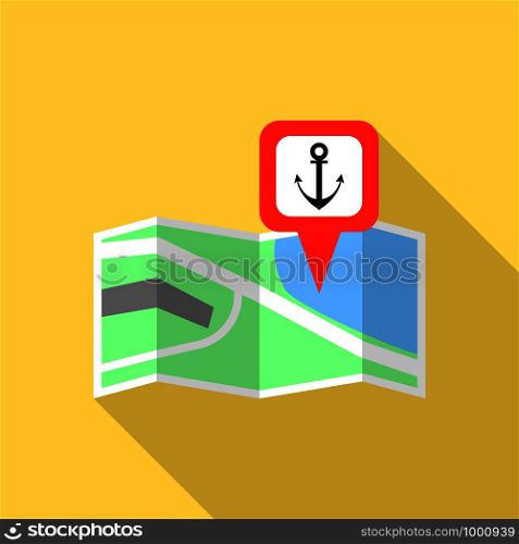 Sea port map pin icon. Flat illustration of sea port map pin vector icon for web design. Sea port map pin icon, flat style