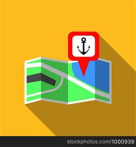 Sea port map pin icon. Flat illustration of sea port map pin vector icon for web design. Sea port map pin icon, flat style