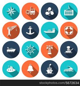 Sea port nautical journey transportation icons set isolated vector illustration