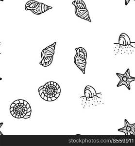 sea shell beach summer ocean Vector Seamless Pattern Thin Line Illustration. sea shell beach summer ocean vector seamless pattern