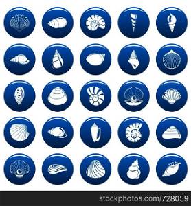 Sea shell icons set. Simple illustration of 25 Sea shell vector icons blue isolated. Sea shell icons set vetor blue