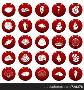 Sea shell icons set. Simple illustration of 25 Sea shell vector icons red isolated. Sea shell icons set vetor red