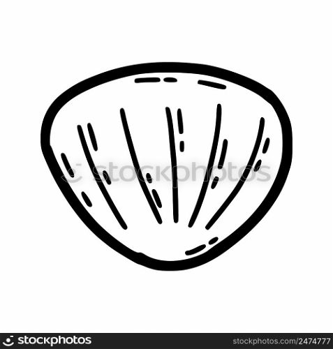 Sea shell in doodle style. Scallop. Coloring book for children. Marine mollusk.