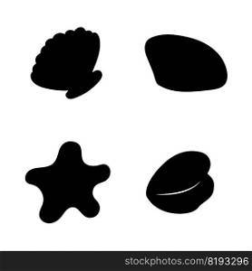 Sea shells silhouette. Vector outline illustration. Concept the world day ocean, sea, marine animals. Simple elements for icon, cover, print, poster, card, web element, card for children.. Sea shells silhouette. Vector outline illustration. Concept the world day ocean, sea, marine animals