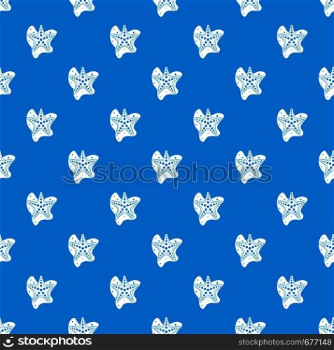 Sea star pattern repeat seamless in blue color for any design. Vector geometric illustration. Sea star pattern seamless blue