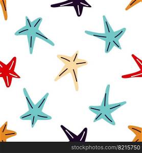 Sea stars seamless pattern. Marine pattern with sea stars on a white background. Vector illustration . Sea stars seamless background 