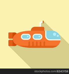 Sea submarine icon flat vector. Underwater ship. Deep military. Sea submarine icon flat vector. Underwater ship