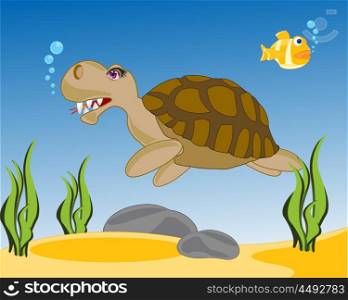 Sea terrapin in water. The Amphibian sea terrapin sails in water.Vector illustration