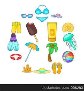 Sea tour icons set. Cartoon illustration of 16 sea tour vector icons for web. Sea tour icons set, cartoon style