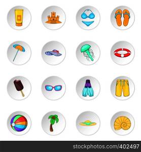 Sea tour icons set. Cartoon illustration of 16 sea tour vector icons for web. Sea tour icons set
