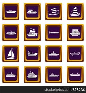 Sea transport icons set in purple color isolated vector illustration for web and any design. Sea transport icons set purple