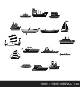 Sea transport icons set. Simple illustration of 16 sea transport vector icons for web. Sea transport icons set, simple style