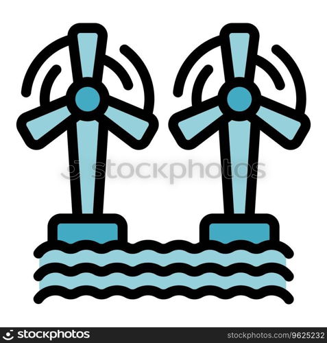 Sea turbine icon outline vector. Power energy. Water energy color flat. Sea turbine icon vector flat