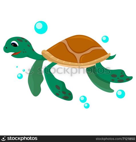 Sea turtle. Cute cartoon vector turtle isolated on white background. Cute sea turtle swimming in the ocean.. Sea turtle isolated on white background