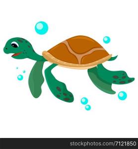 Sea turtle. Cute cartoon vector turtle isolated on white background. Cute sea turtle swimming in the ocean.. Sea turtle isolated on white background