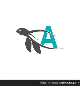 Sea turtle icon with letter A logo design illustration template