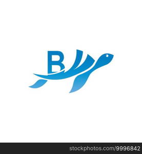 Sea turtle icon with letter B logo design illustration template