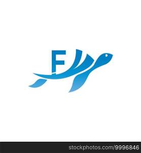 Sea turtle icon with letter F logo design illustration template