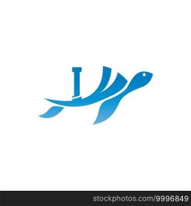 Sea turtle icon with letter I logo design illustration template
