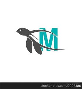Sea turtle icon with letter M logo design illustration template