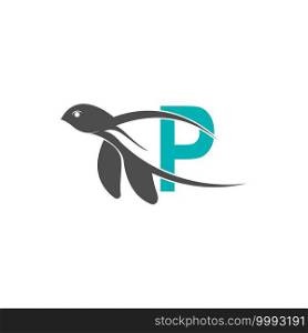 Sea turtle icon with letter P logo design illustration template
