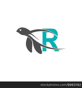 Sea turtle icon with letter R logo design illustration template