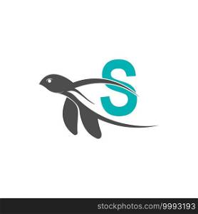 Sea turtle icon with letter S logo design illustration template
