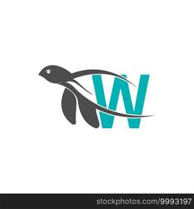 Sea turtle icon with letter W logo design illustration template