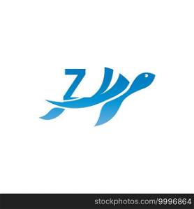 Sea turtle icon with letter Z logo design illustration template