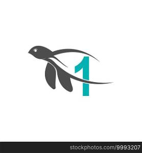 Sea turtle icon with number 1 logo design illustration template