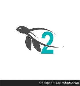 Sea turtle icon with number 3 logo design illustration template