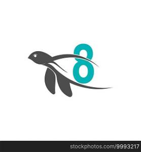 Sea turtle icon with number 8 logo design illustration template